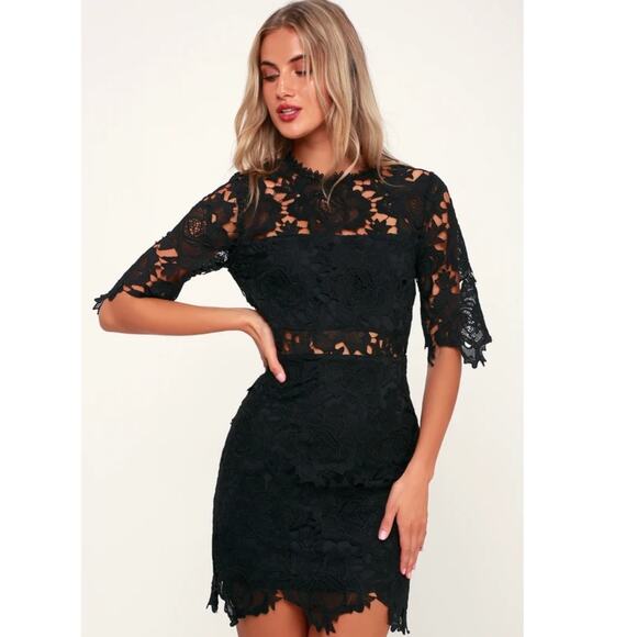 NWT Lulus A Fine Romance Black Lace Sheath Dress LBD Party Cocktail Goth Size M - Picture 1 of 8